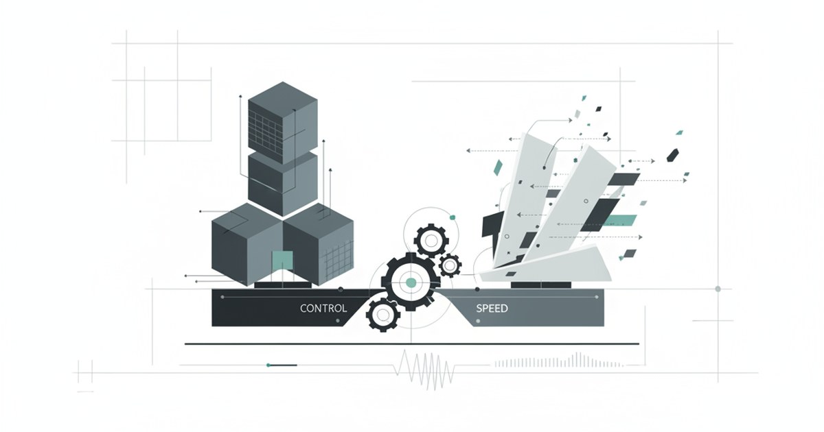 Editorial illustration for: **The New Balance Between Control and Speed**