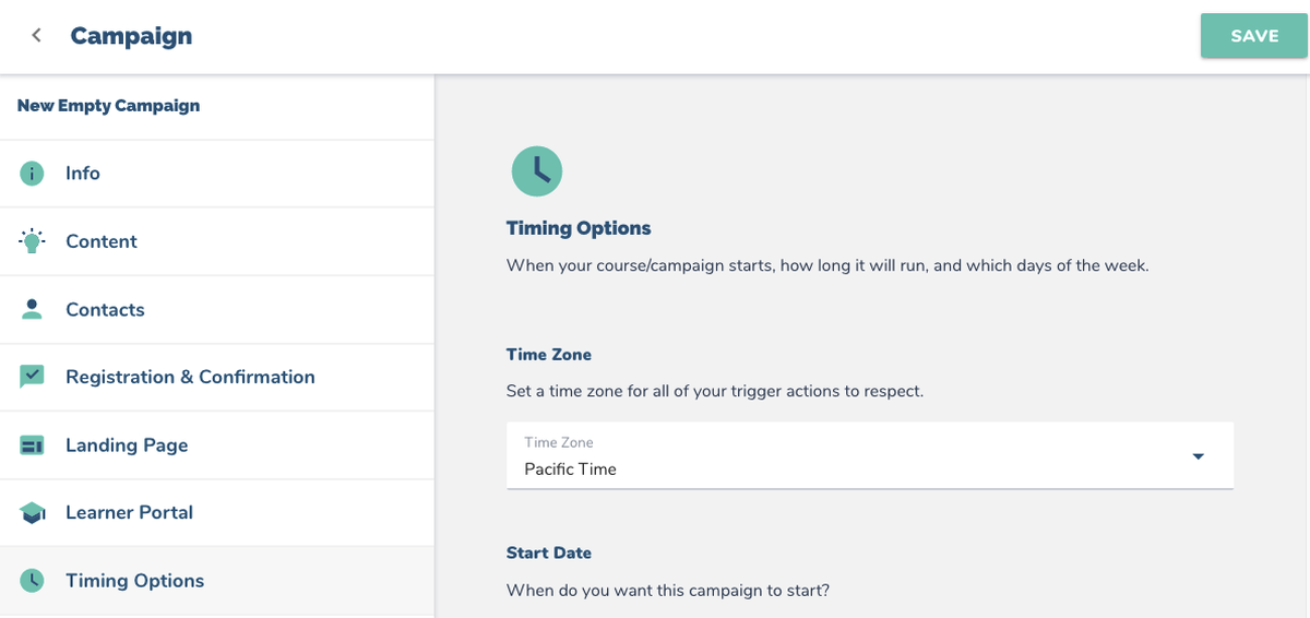Timing Options for Campaigns