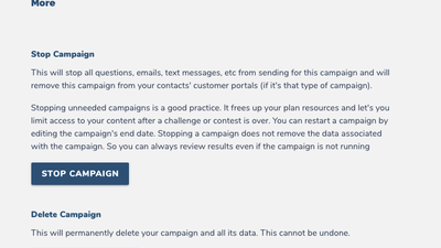 More in Campaigns - Stop and Delete