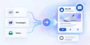 Messages from your existing API, Campaigns and Inbox flow through one upgrade into a verified RCS sender showing a rich product card with action buttons, with a dashed line to an SMS fallback message.