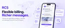 RCS: Flexible billing. Richer messages. A phone showing Kudosity RCS messages beside a billing category picker with Non-conversational and Conversational options.