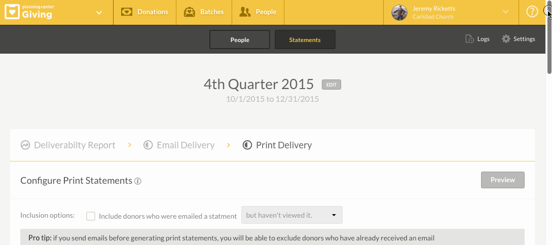 Configuration An animation of how to label and format a donor statement.