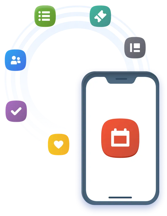logos for planning center services, registrations, publishing, people, check-ins, giving, and calendar with a mobile phone