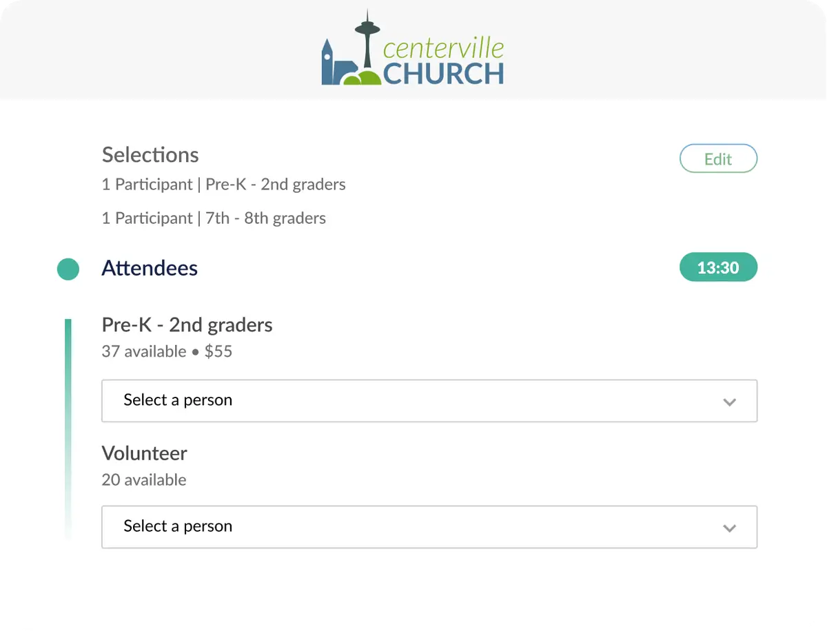 An event signup showing how people can register multiple people from a household for an event.