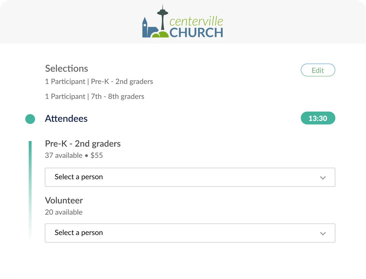 An event signup showing how people can register multiple people from a household for an event.