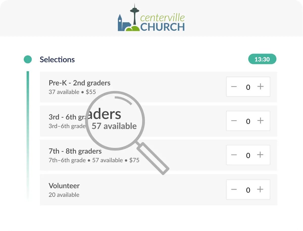 An event signup showing that there are only a certain number of people allowed in each category.