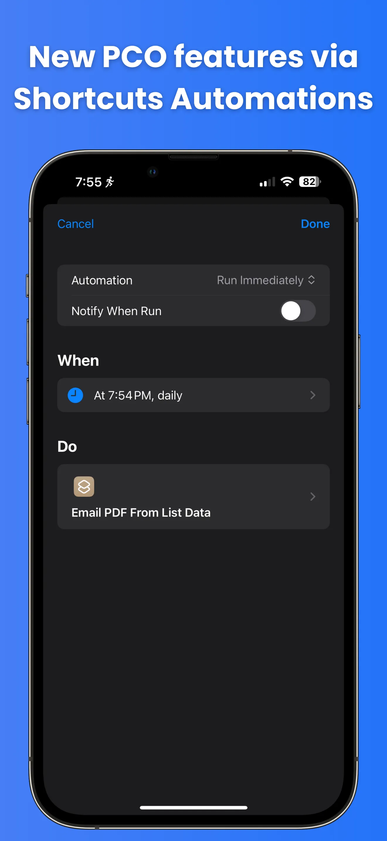 Actions for PCO integration screenshot 2