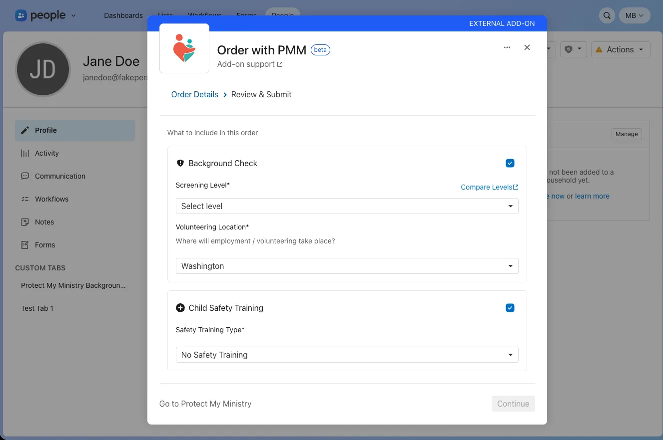 Protect My Ministry integration screenshot 1