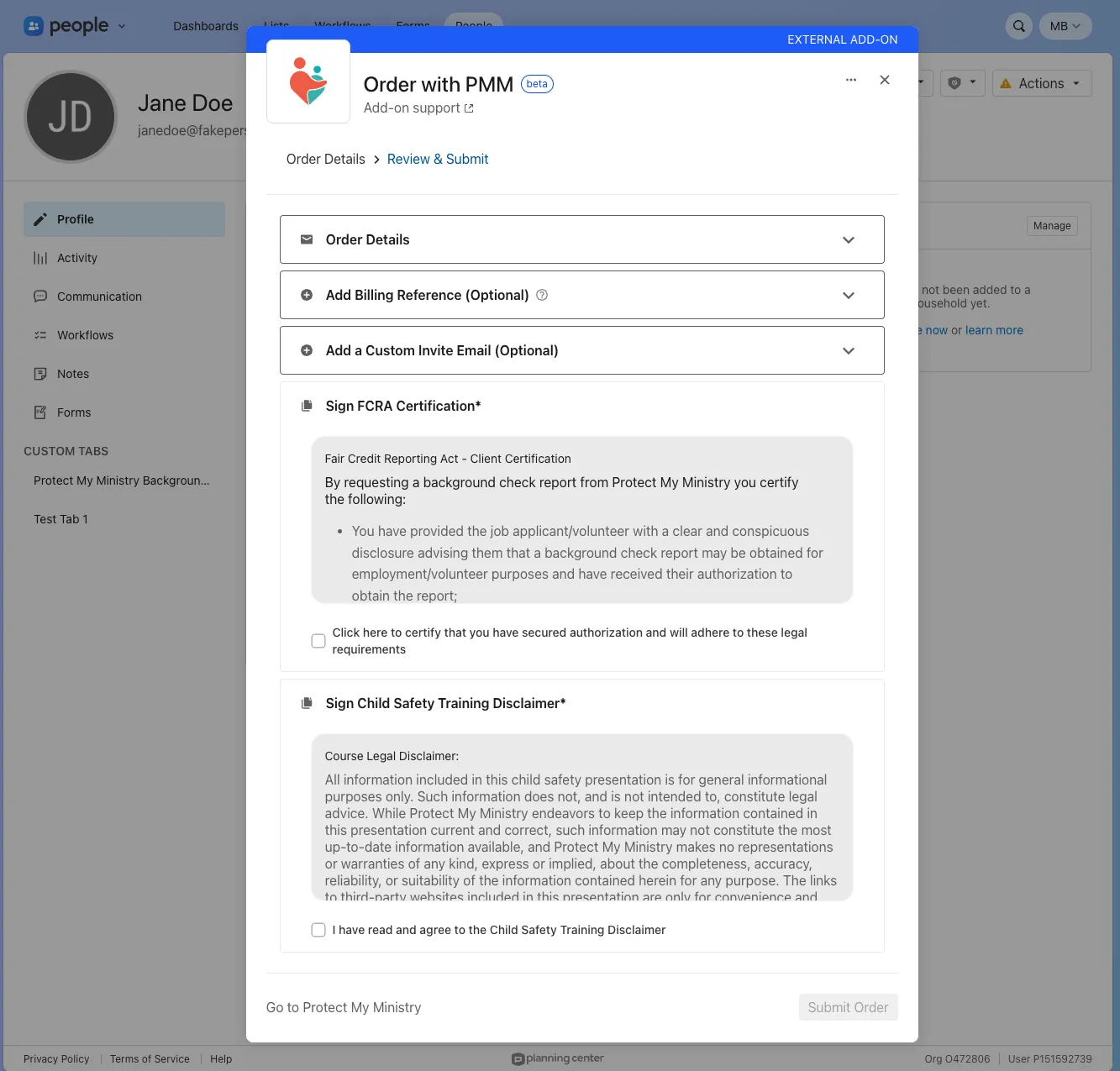 Protect My Ministry integration screenshot 2