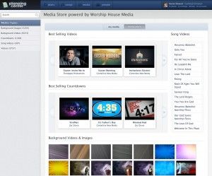 A media store sorted by best selling videos, countdowns, and background images.