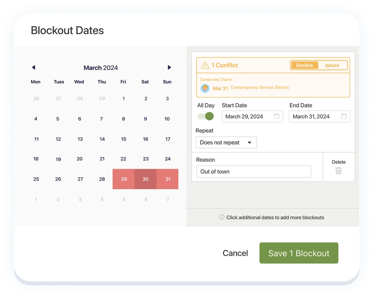 Blockout dates