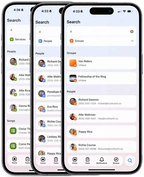 Search in the Planning Center mobile app