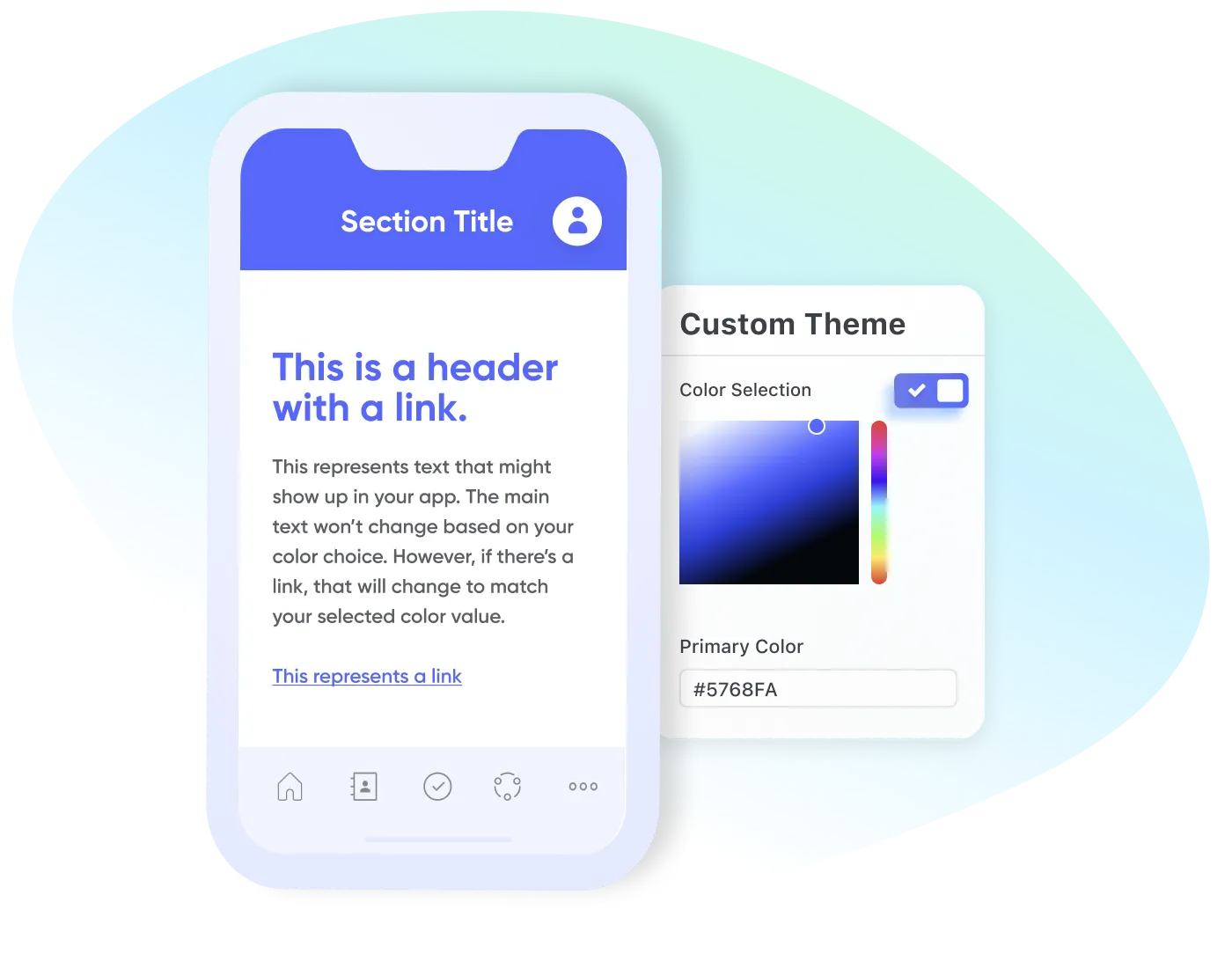 An illustration showing how the color theme of website and mobile app can be edited.