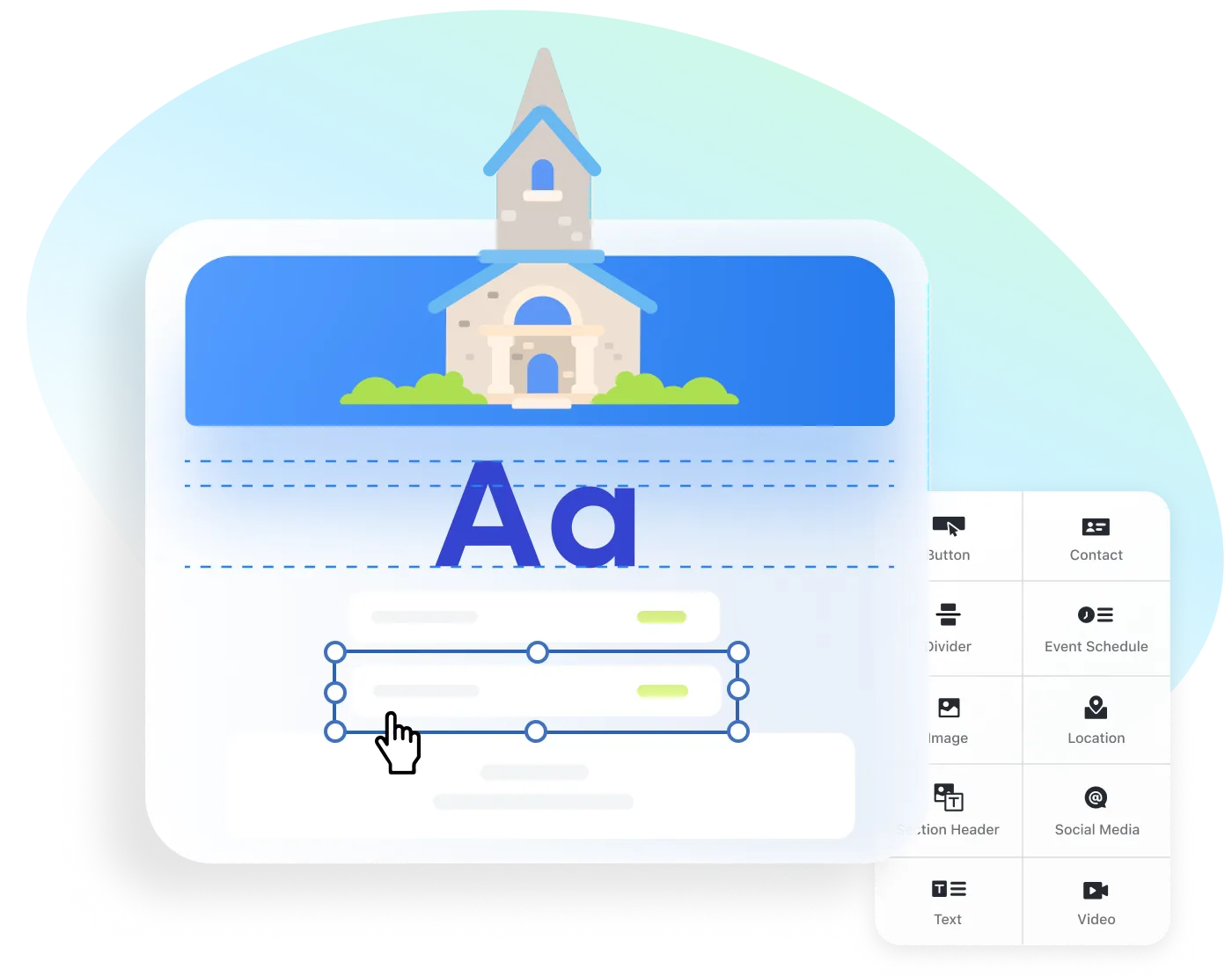 An illustration of a pre-made website block where you can add text to a webpage.