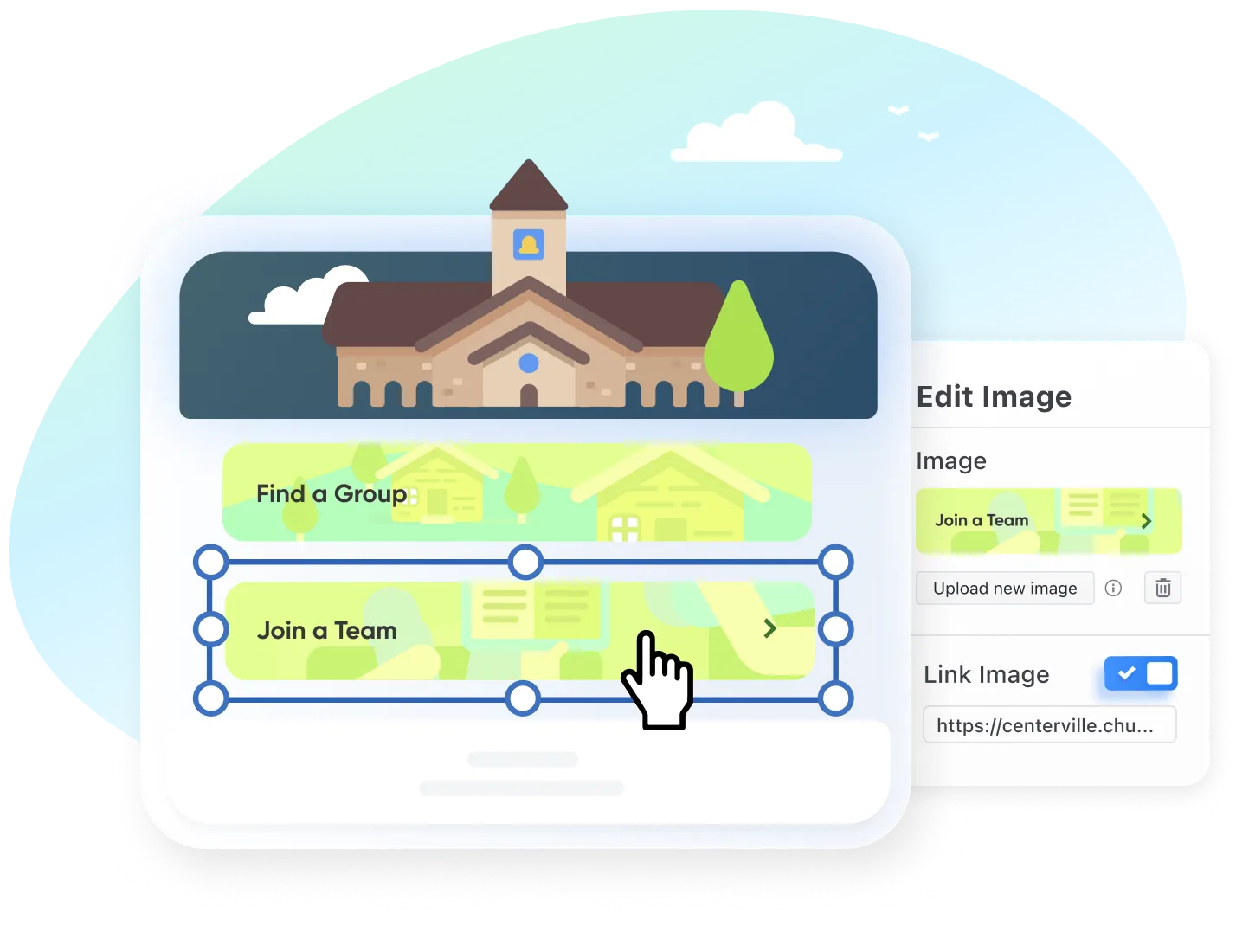 An illustration of a pre-made content block to add images to a webpage.