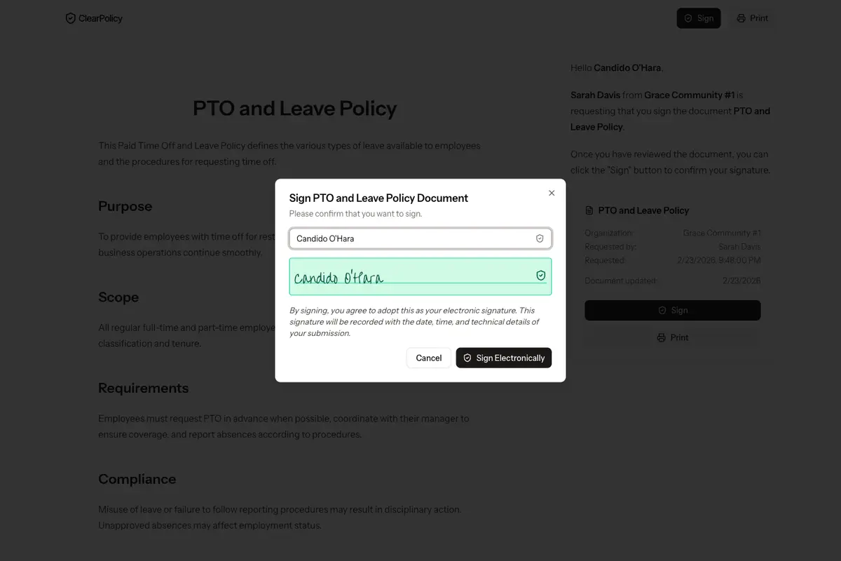 ClearPolicy integration screenshot 2