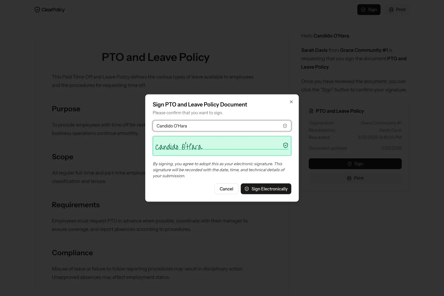 ClearPolicy integration screenshot 2