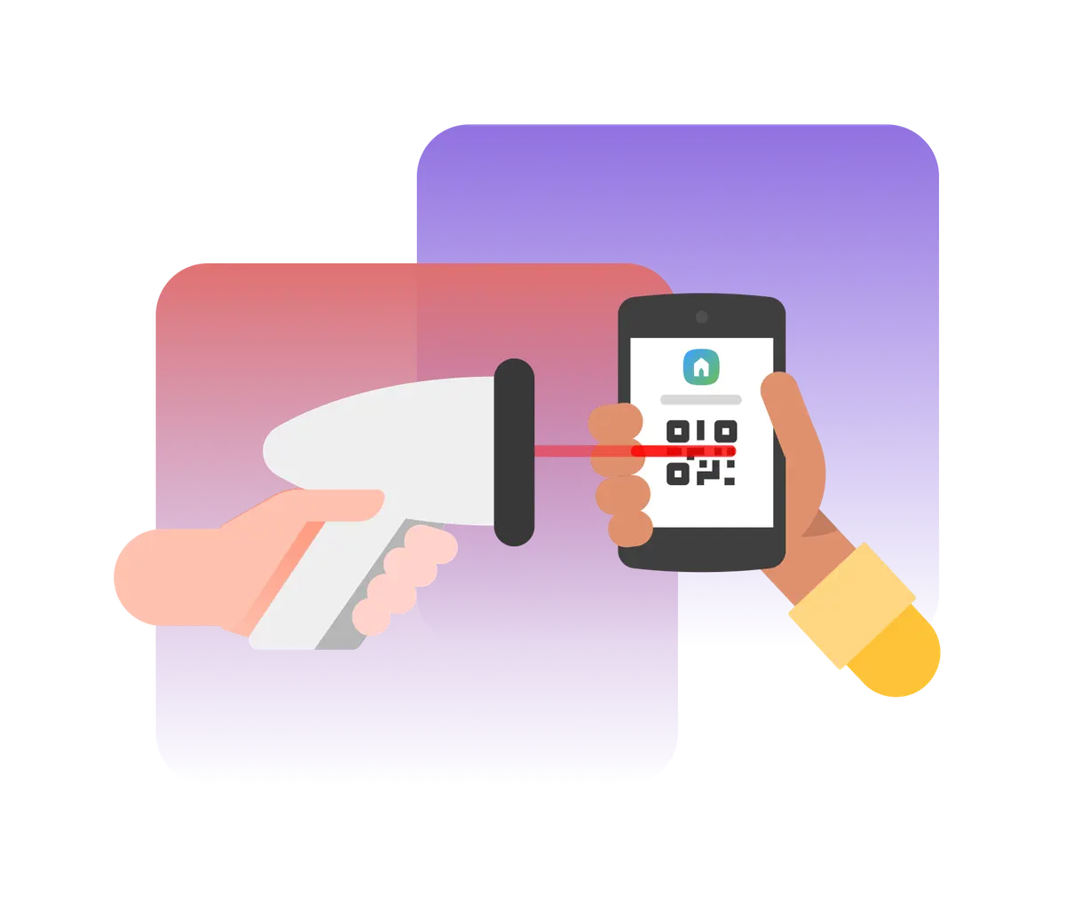 Illustration of scanner scanning QR code on mobile device