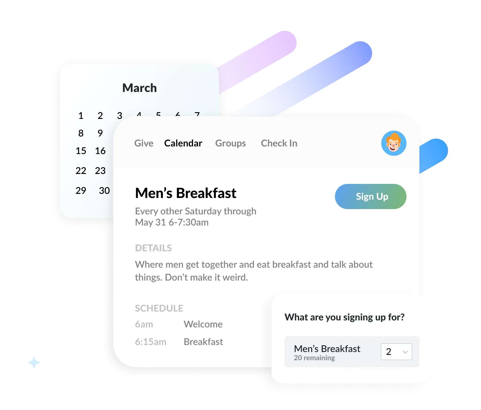Church Center UI of an event sign up