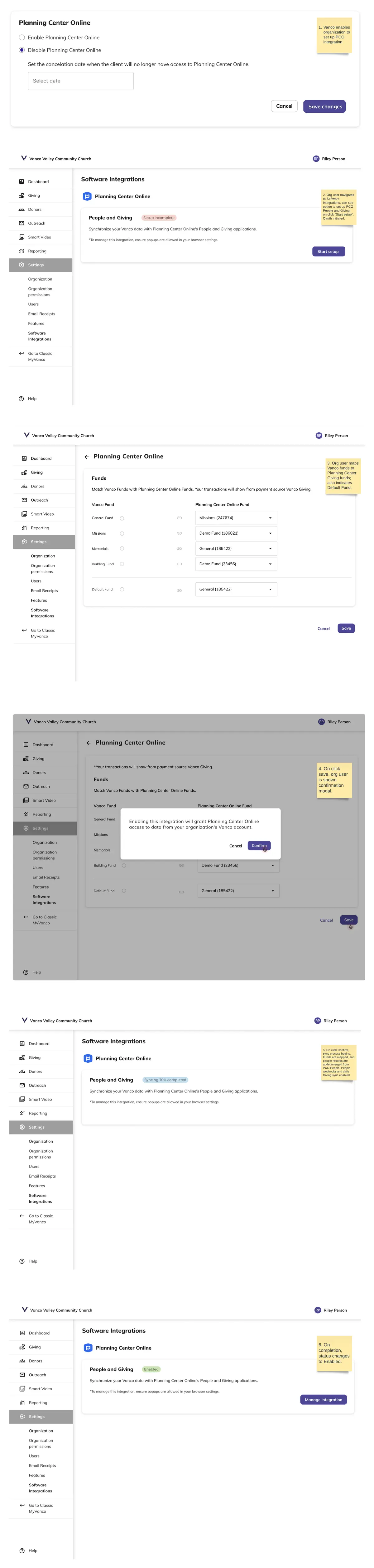 Vanco integration screenshot 1