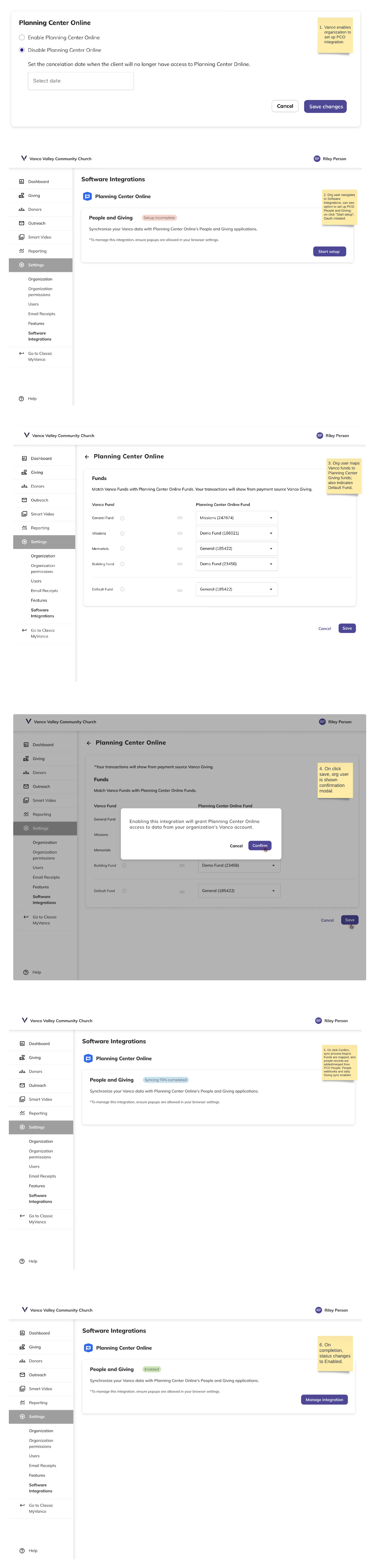 Vanco integration screenshot 1