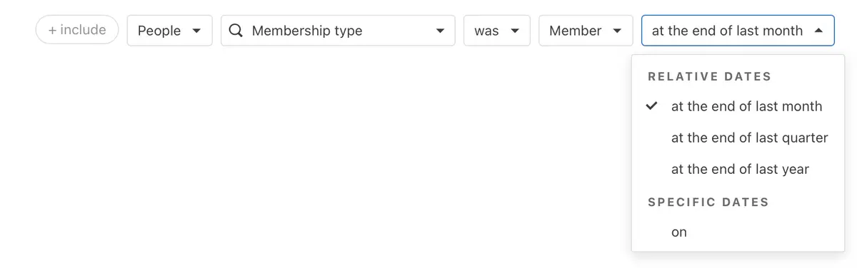 List condition for membership type > was