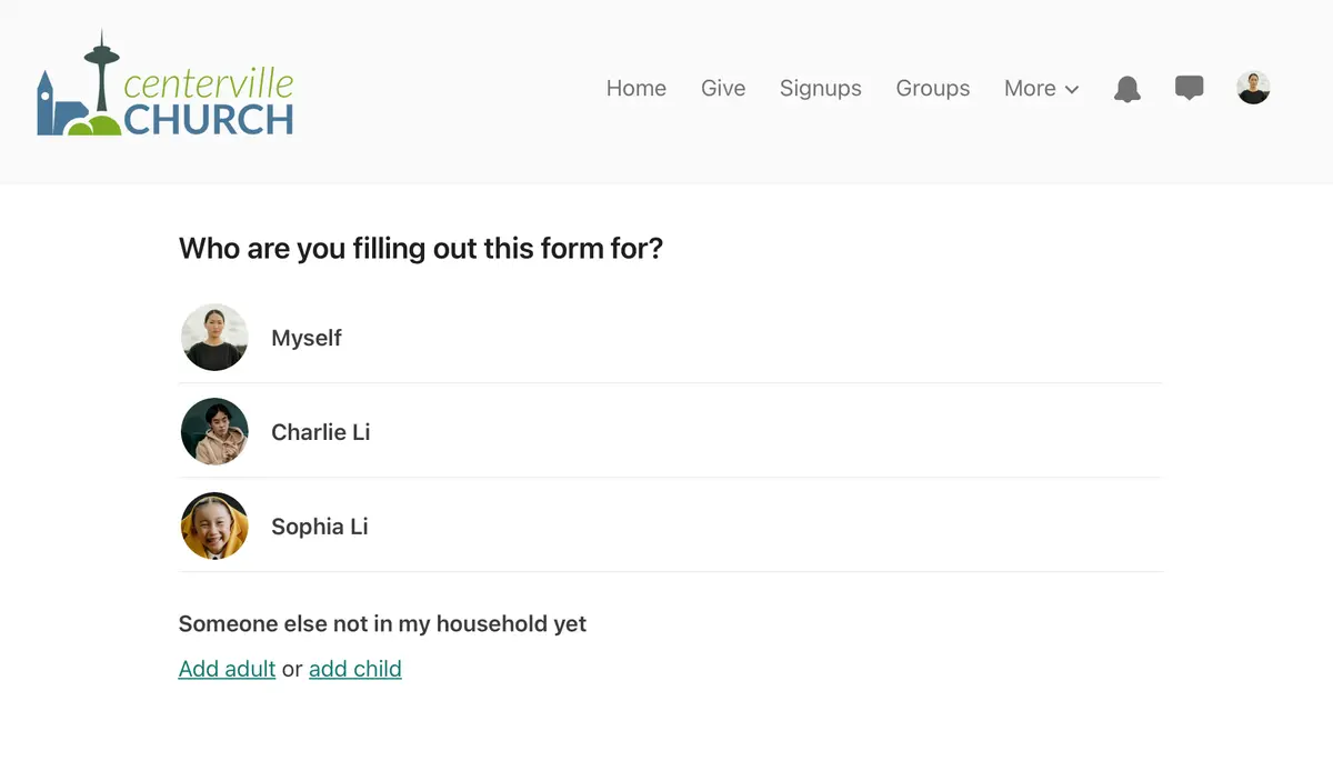 Household member selection prompt for forms with this new setting enabled