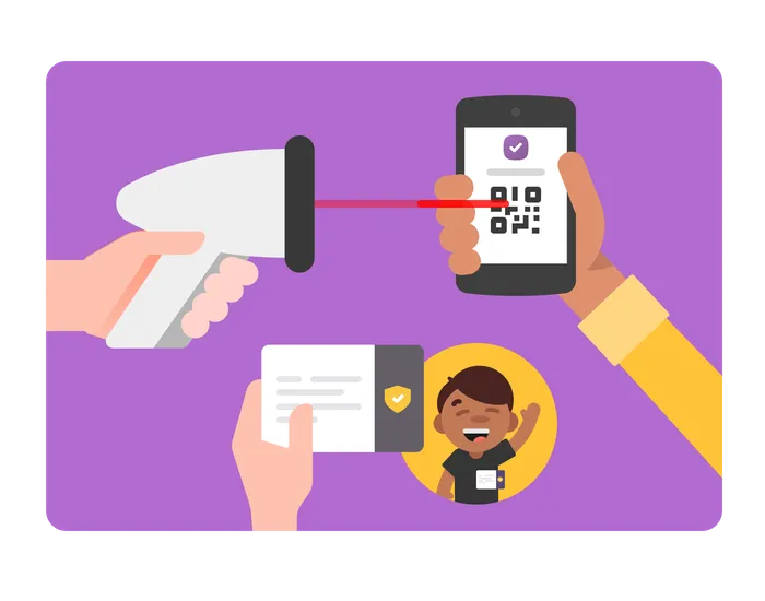 A barcode being scanned on a parents mobile phone so they can check their child in.