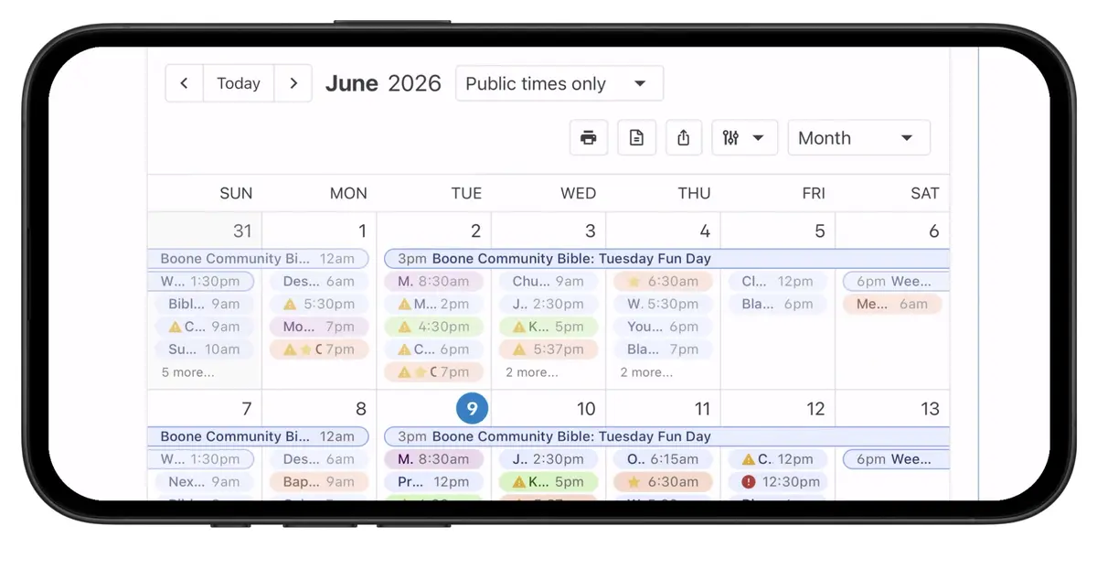 Digital calendar for June 2026 on a smartphone screen, showing various events and appointments across multiple days.