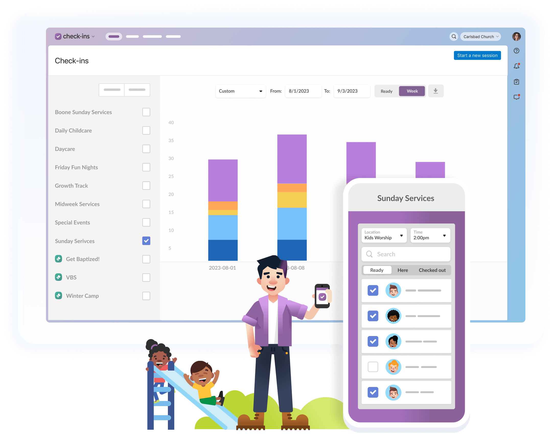 Planning Center Check-Ins: Child & Volunteer Attendance