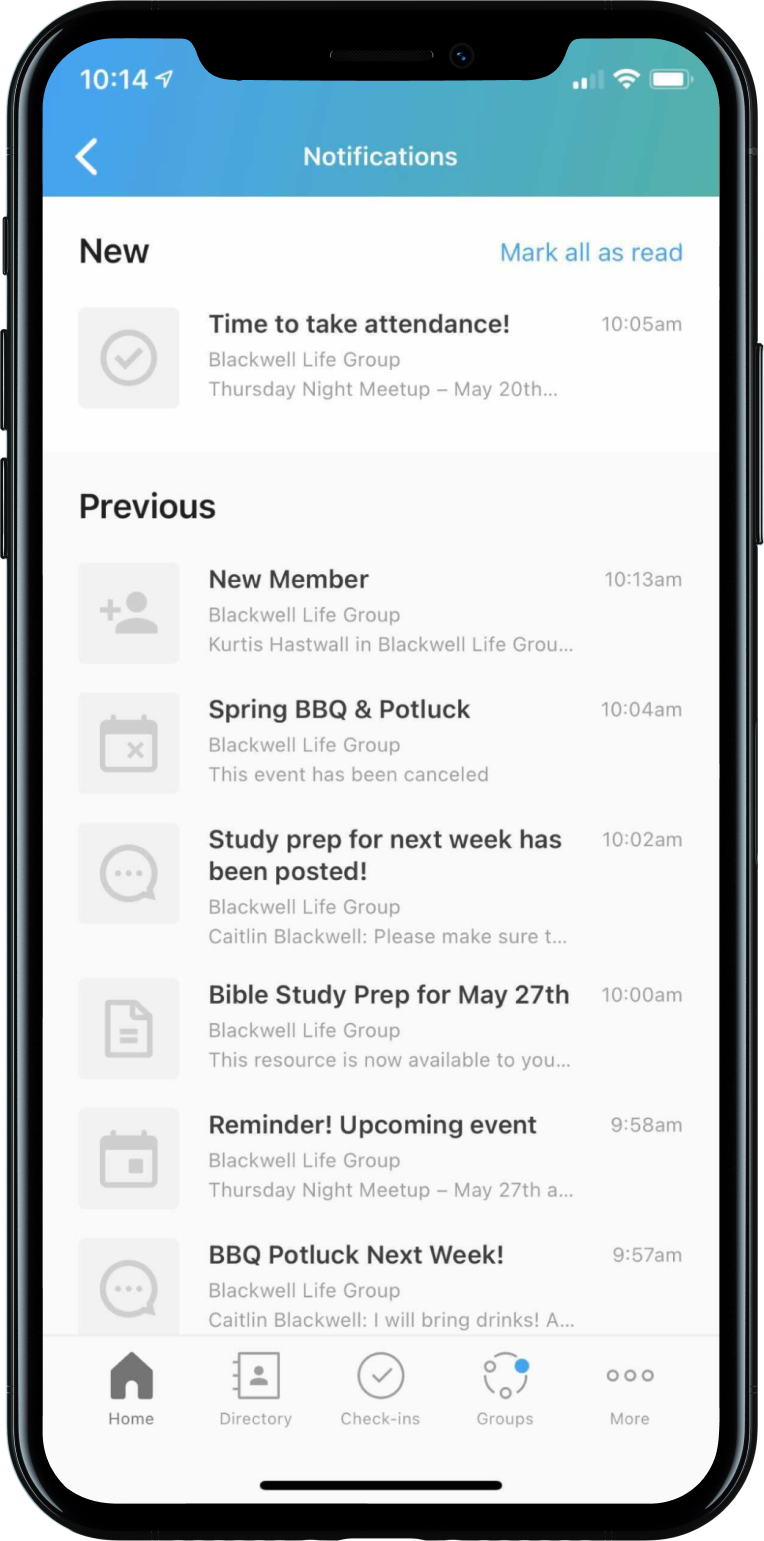 Church Center Group Notifications