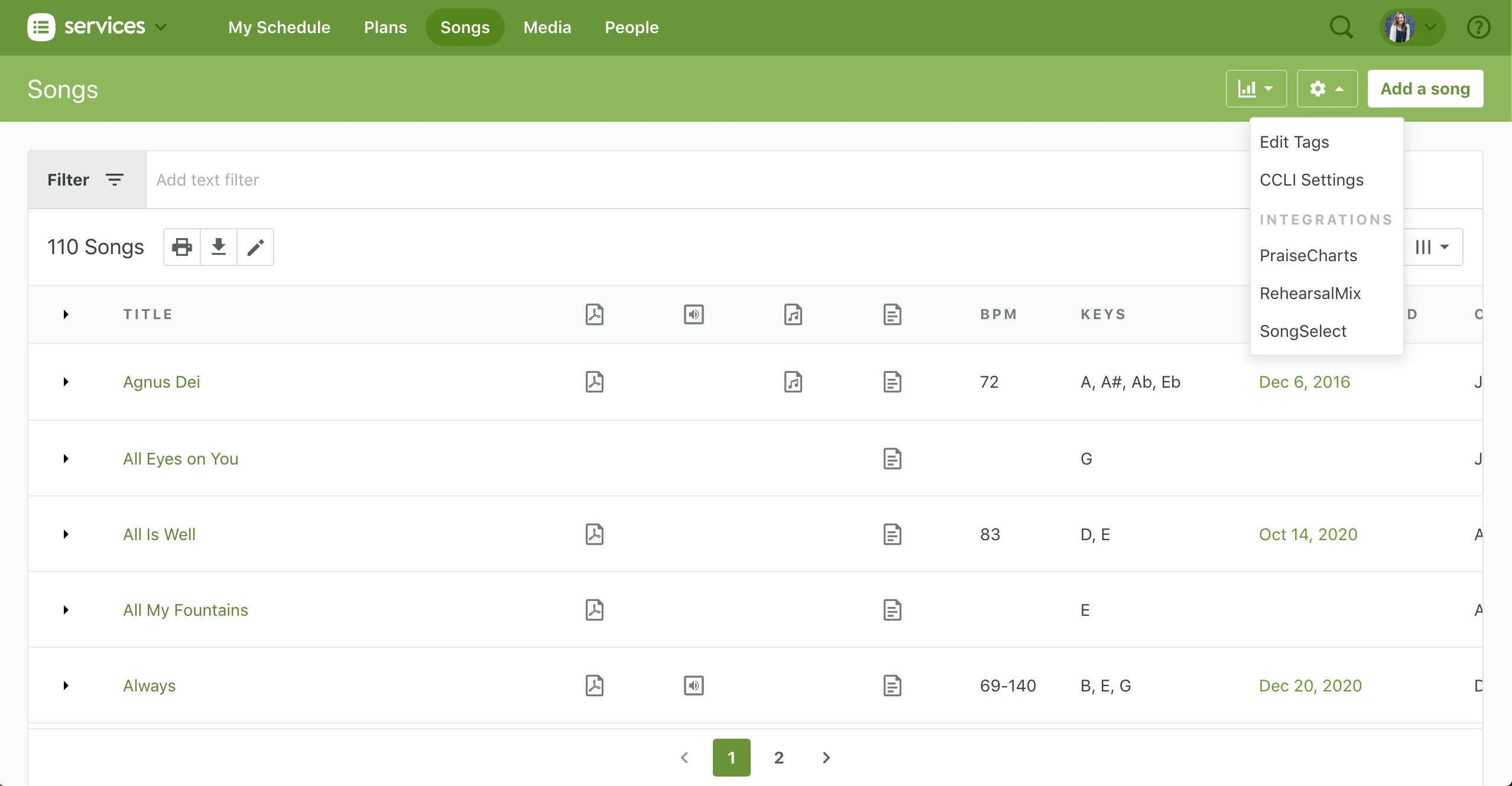 PraiseCharts integration screenshot 2