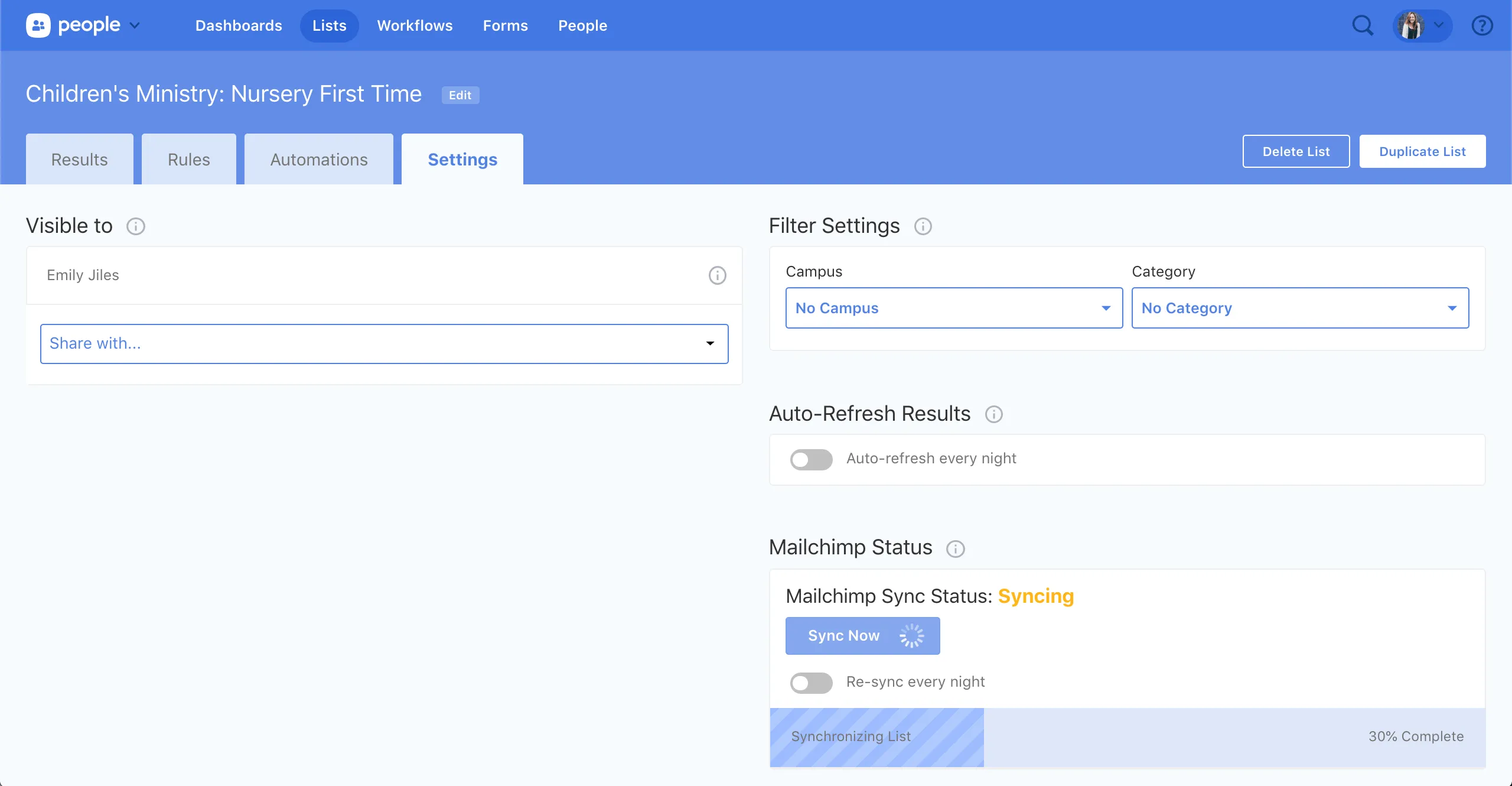 Mailchimp integration screenshot 1