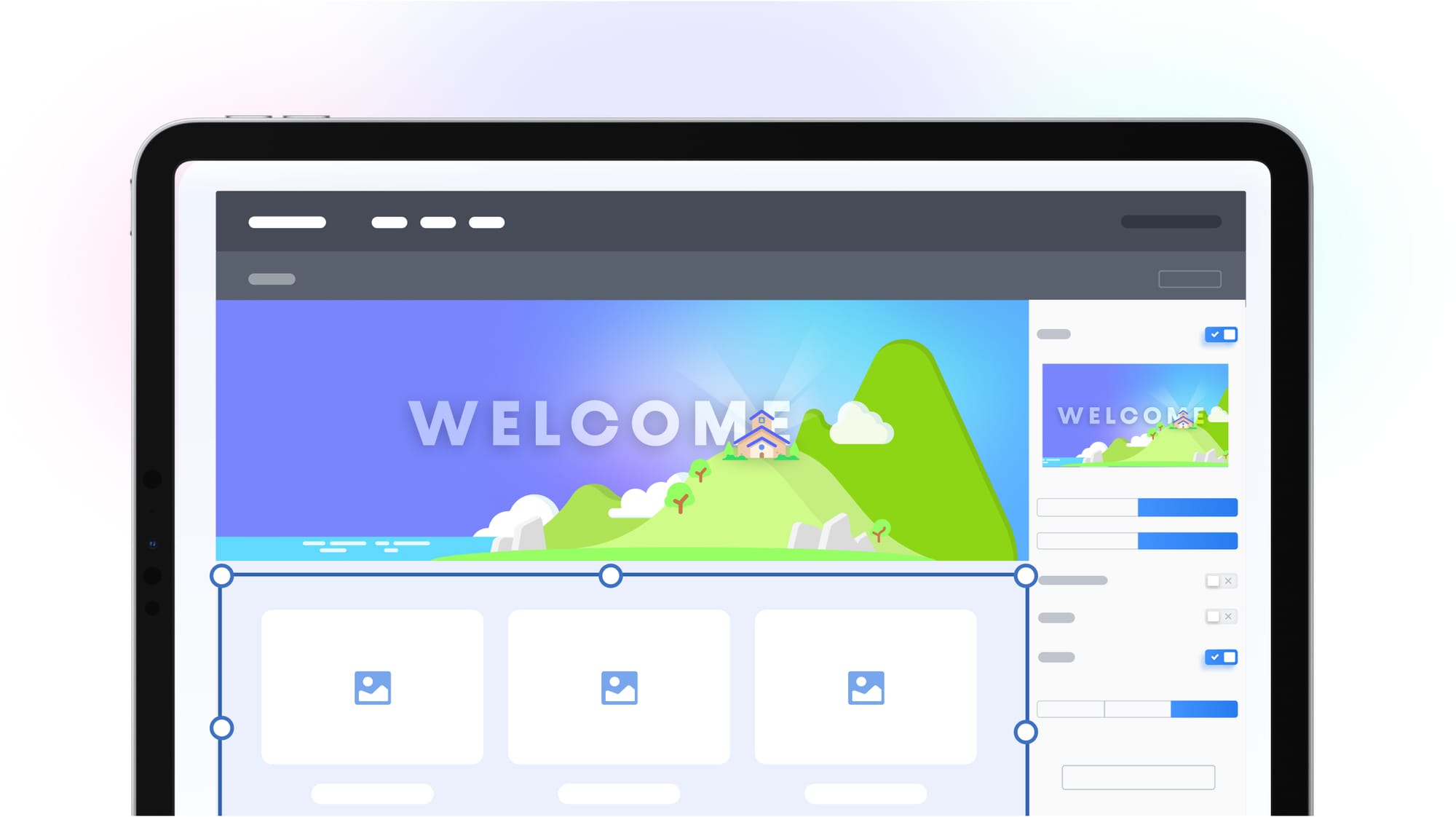 null Image blocks being arranged on a website building in Planning Center Publishing.