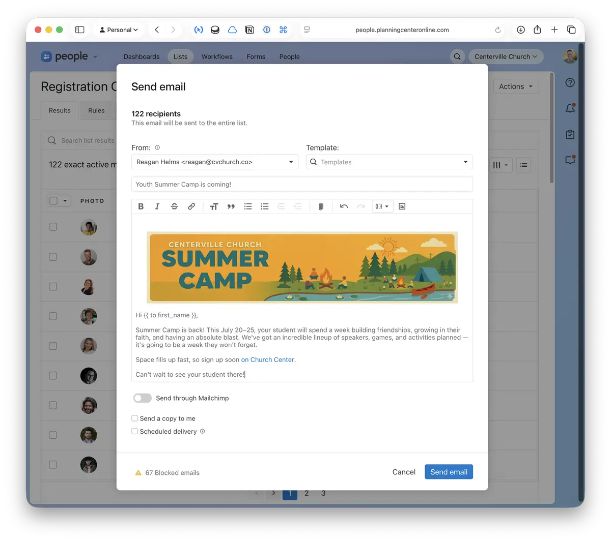 Image of email composer with an example of an inline image.
