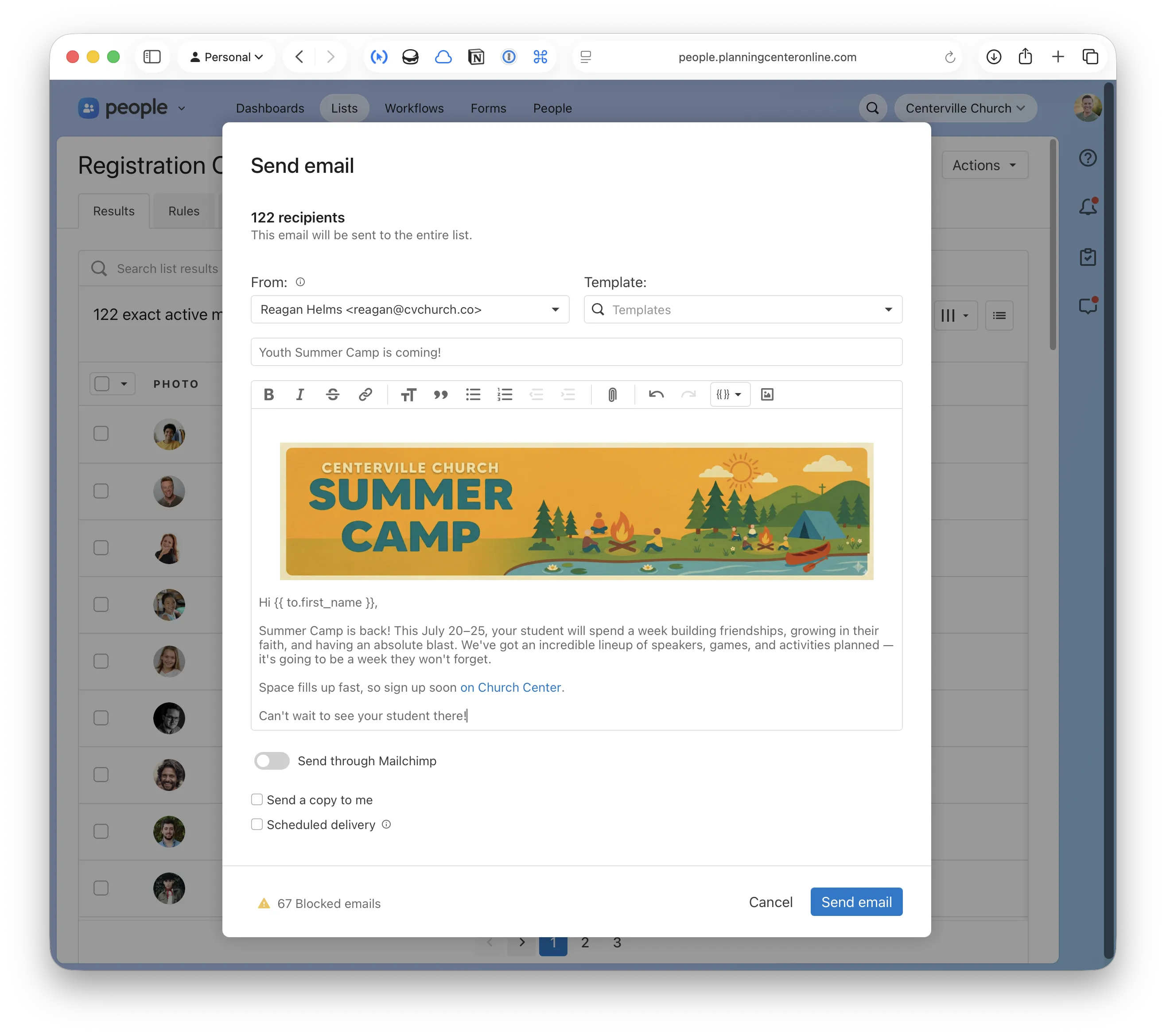 Image of email composer with an example of an inline image.
