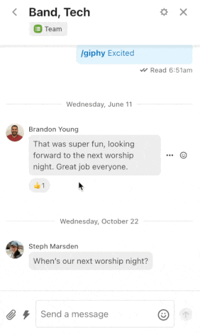 User replies "Dec 4" when asked when the next worship night is.