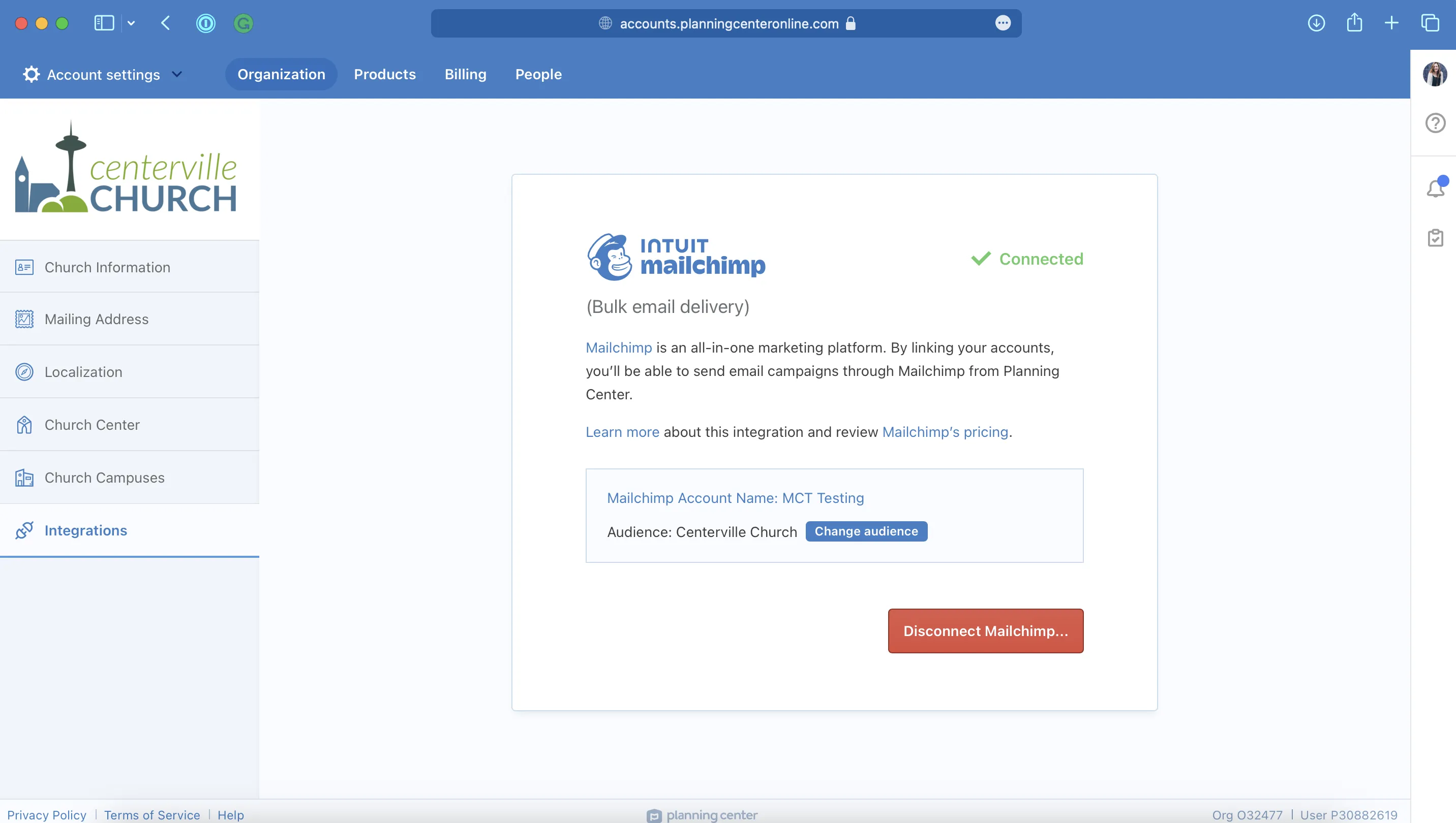Mailchimp integration screenshot 2