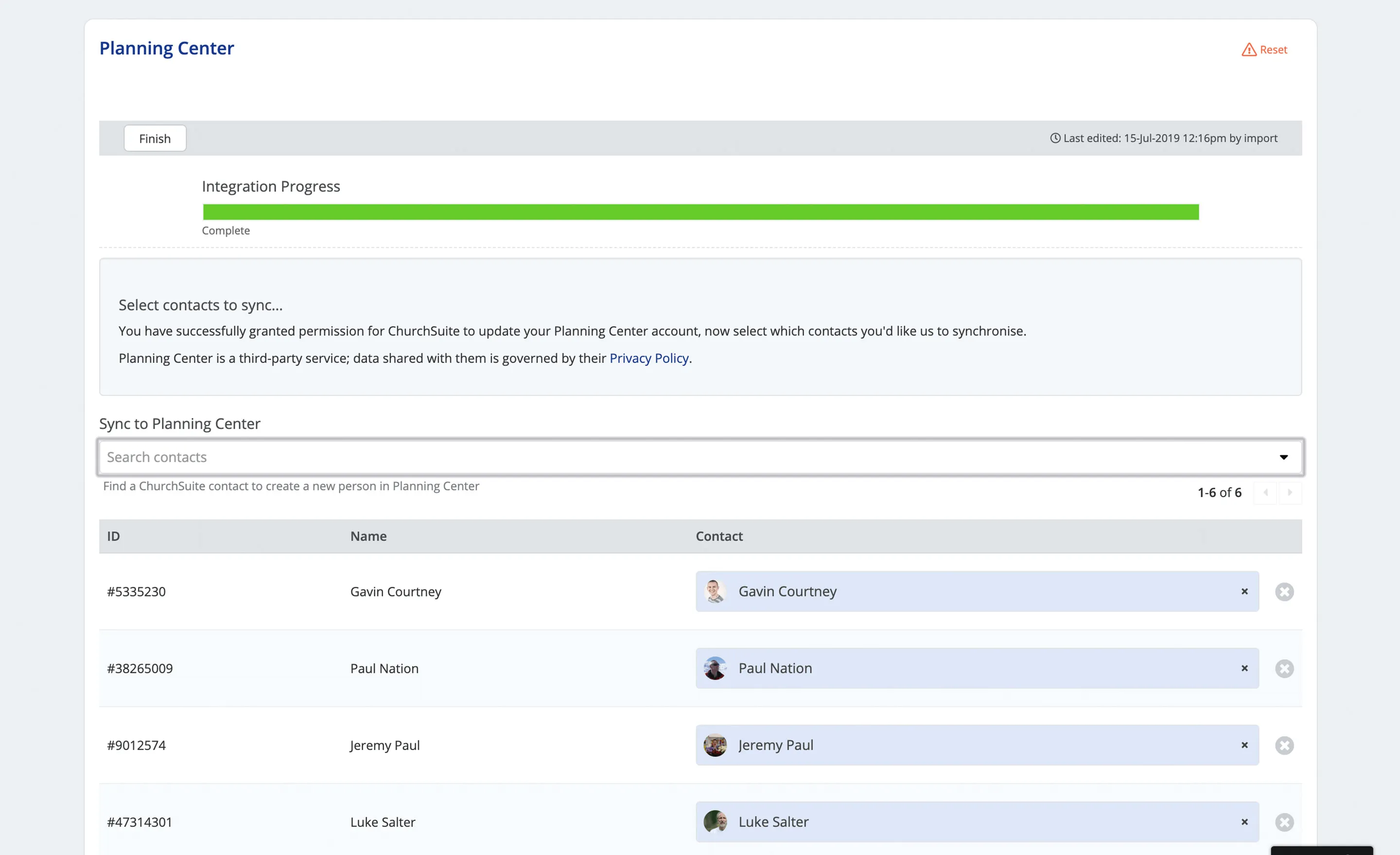 ChurchSuite integration screenshot 1