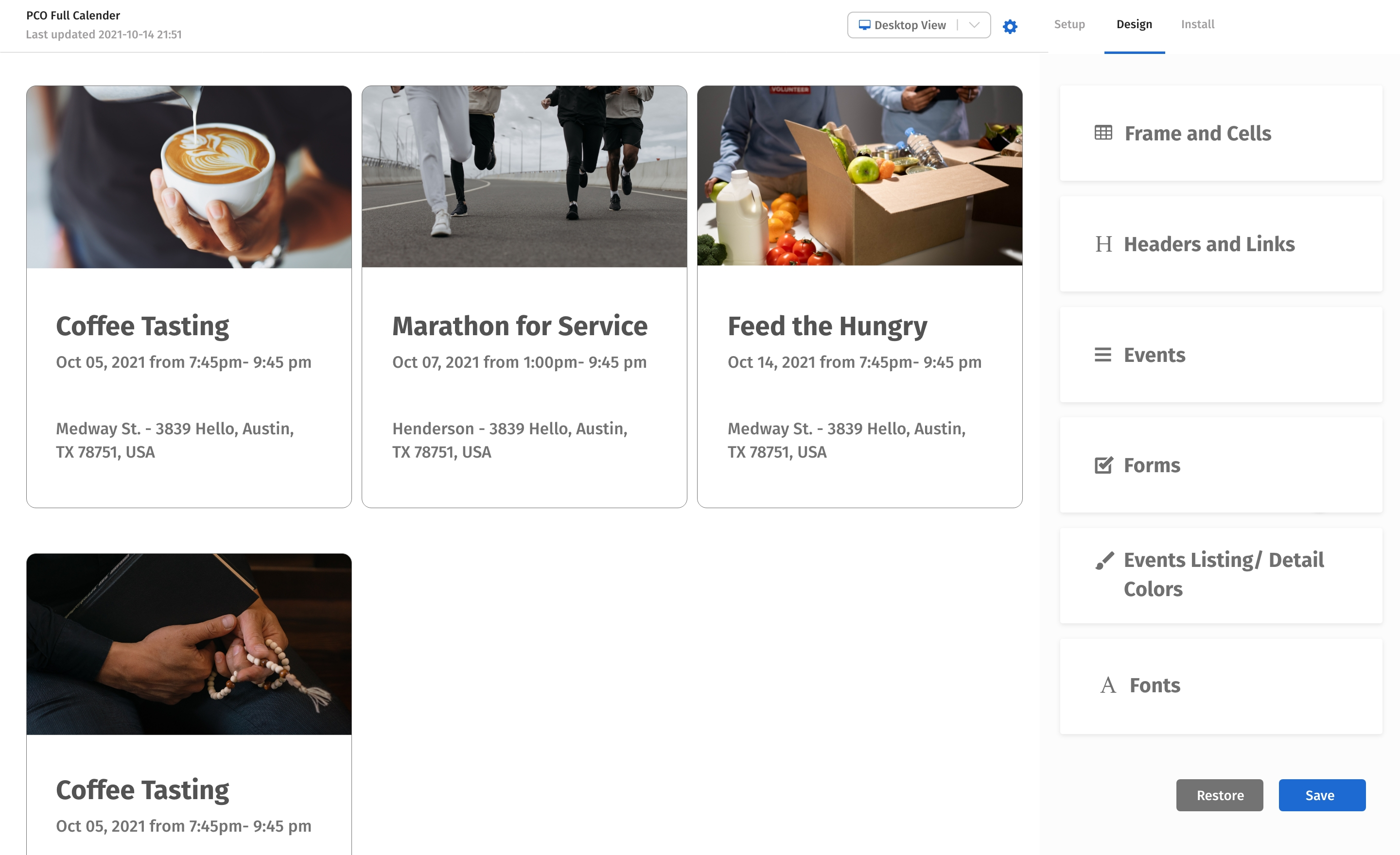 Display Church Events Planning Center Integrations