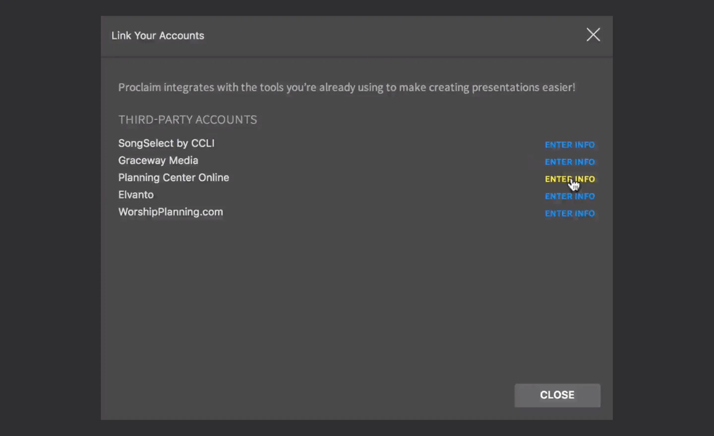 Proclaim integration screenshot 3