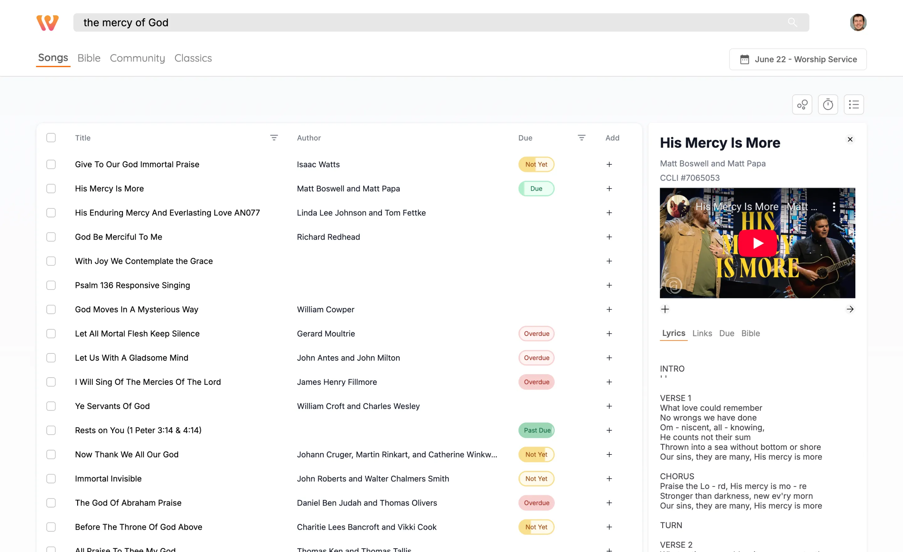 Worship Planner integration screenshot 1