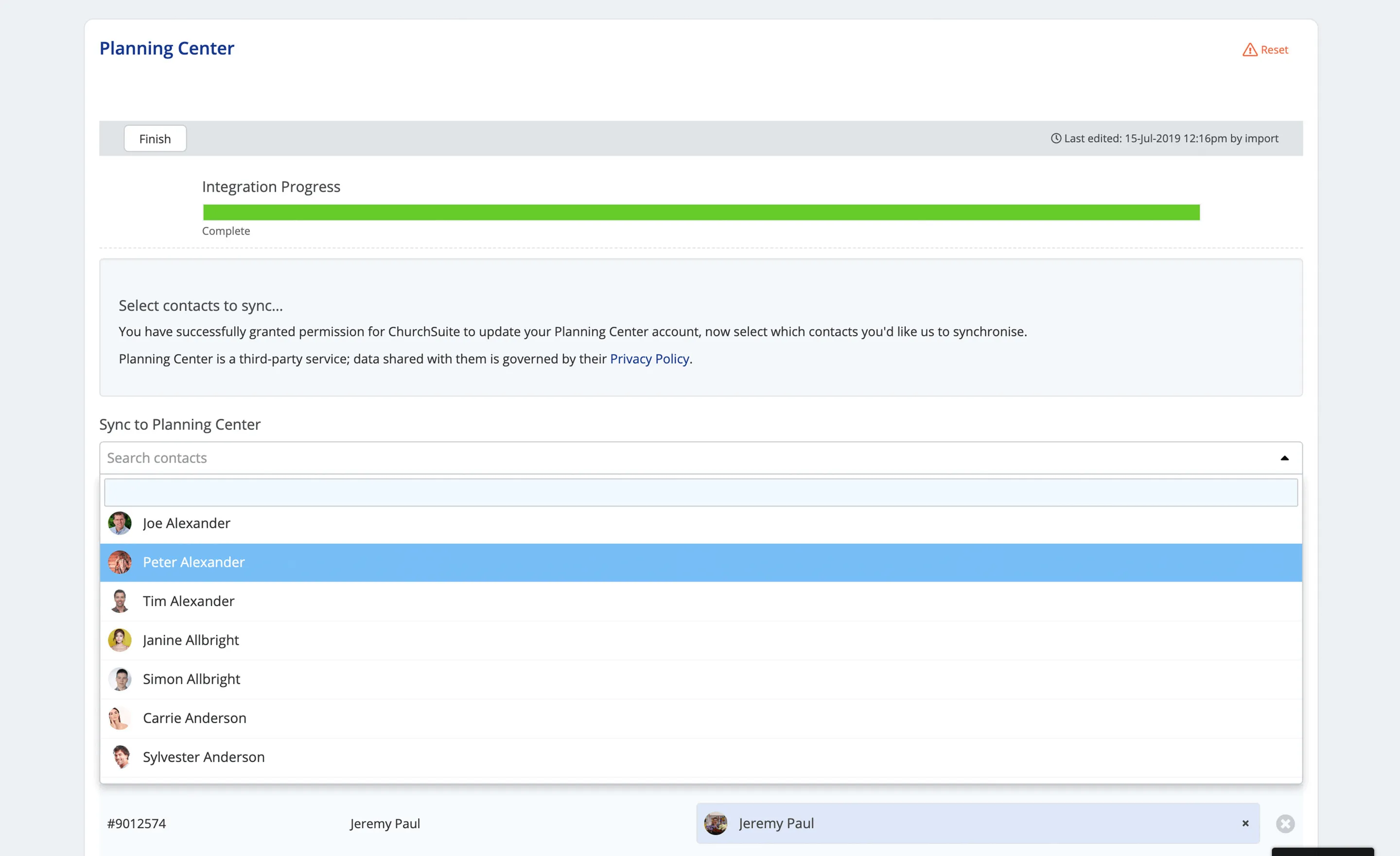 ChurchSuite integration screenshot 2