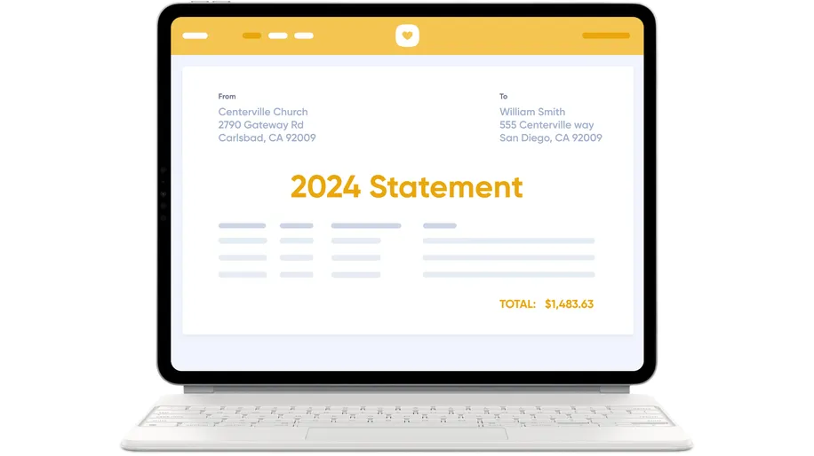 A laptop screen with a 2024 giving statement on displace.