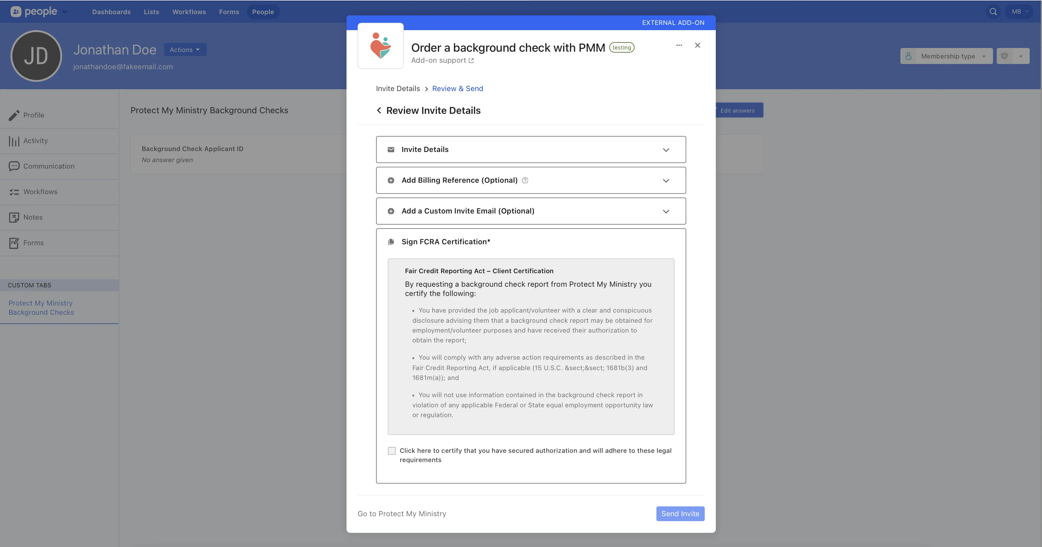 Protect My Ministry integration screenshot 2