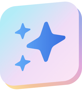 A stylized blue sparkle icon on a rounded square background with a pastel gradient.