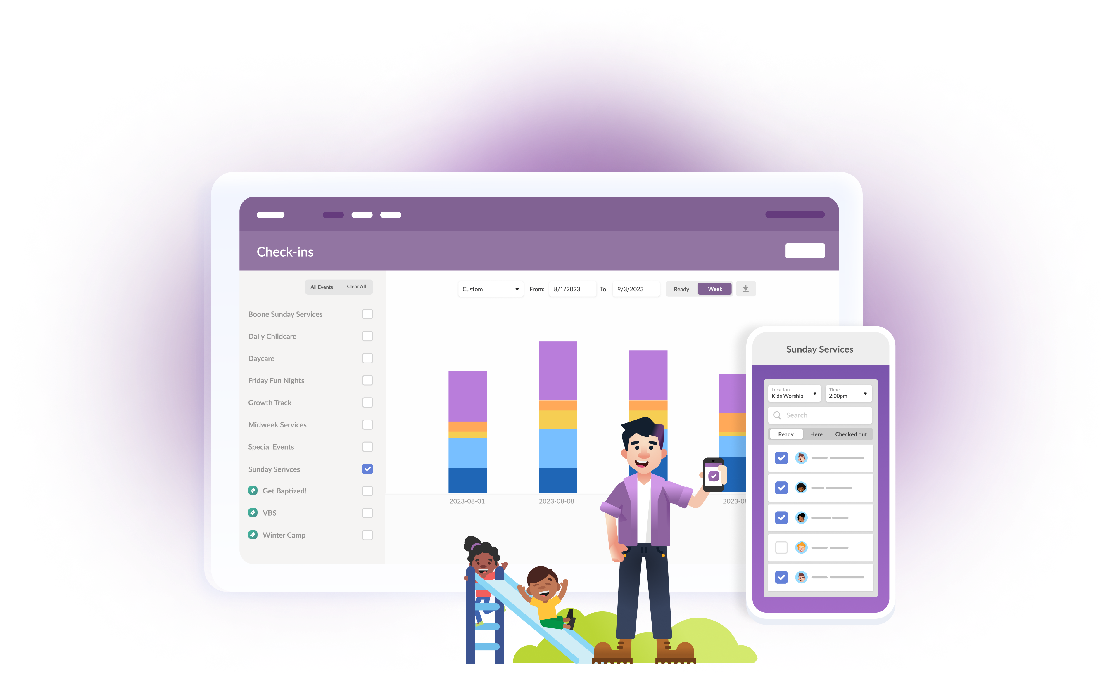 Planning Center Check-Ins: Child & Volunteer Attendance