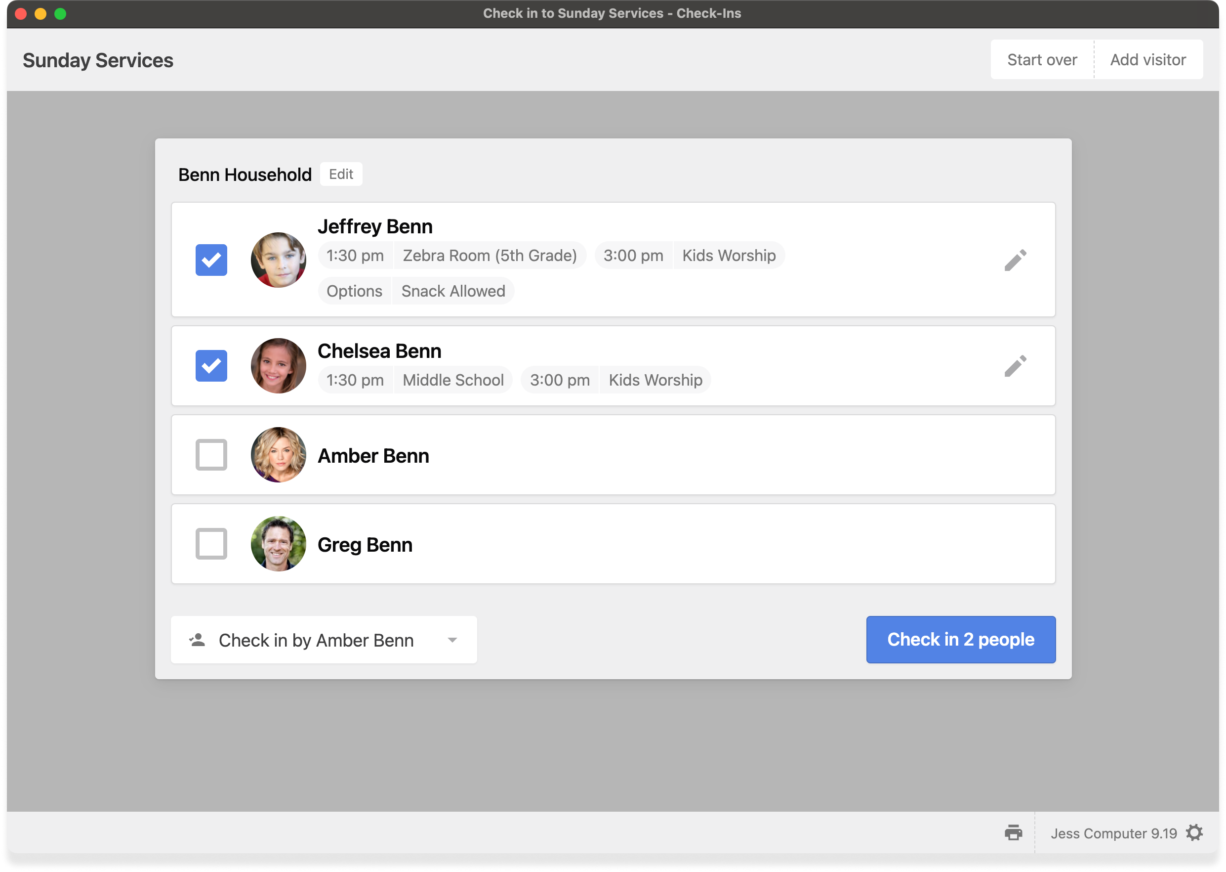 A stations background in light mode with a household of four people listed.