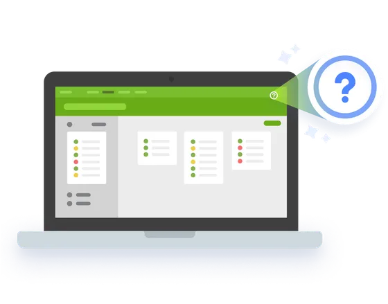 An open laptop displaying Planning Center Services with the help option question mark in the top-right corner enlarged.