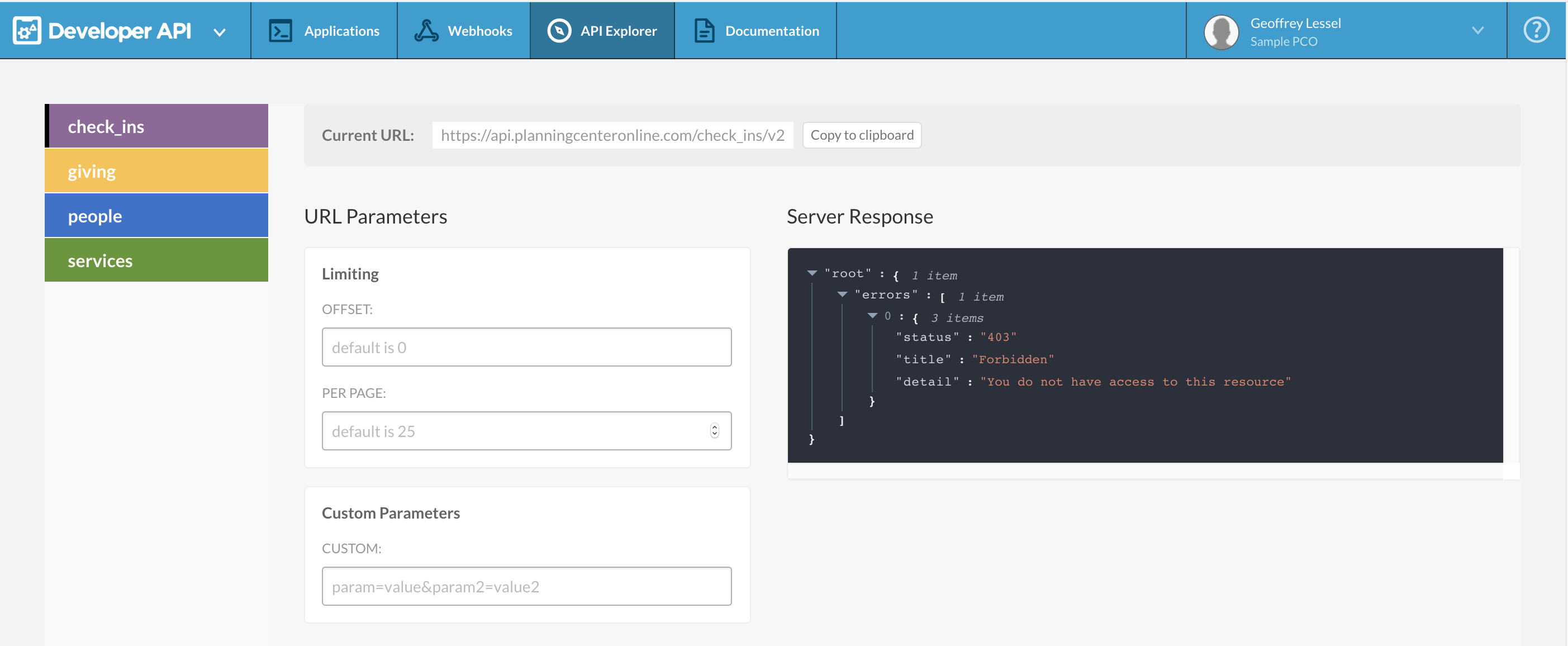 API Explorer Forbidden to Access
